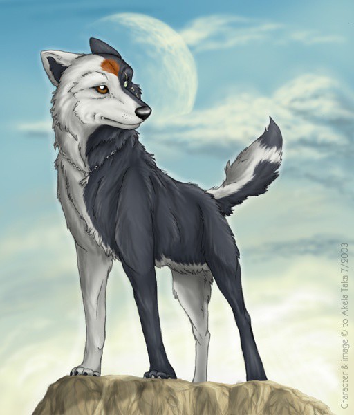 Аниме волк на фоне луны