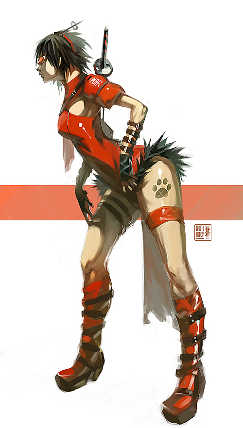 Девушка самурай в красном